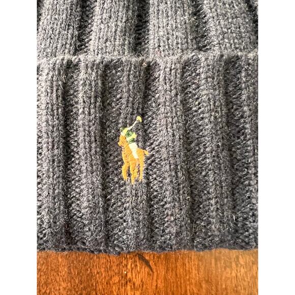 Polo Ralph Lauren Beanie Mens Navy Flesh Pony Wool Blend Rib Knit Cuff NEW - Picture 3 of 3